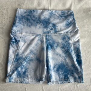 Evolution and Creation Biker Athletic Shorts Medium Blue Tie Dye Yoga Athleisure